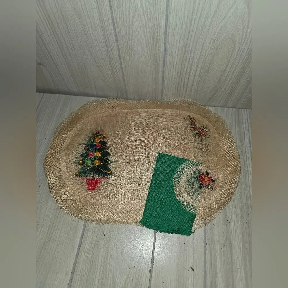 Vtg Christmas Tree Woven Raffia Oval Placemats Coasters Napkins Holiday Boho